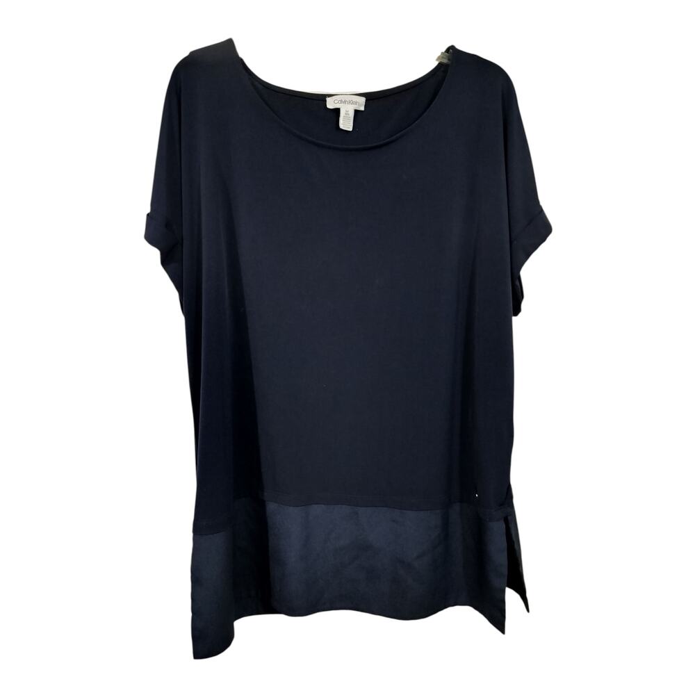 3783) Calvin Klein Navy Blue Cap Sleeve Pullover Tunic Top Large
